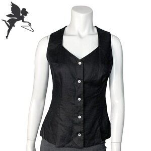 RARE VINTAGE LAURA ASHLEY 1980's Button Front Linen Vest W/ Vented Peplum Waist